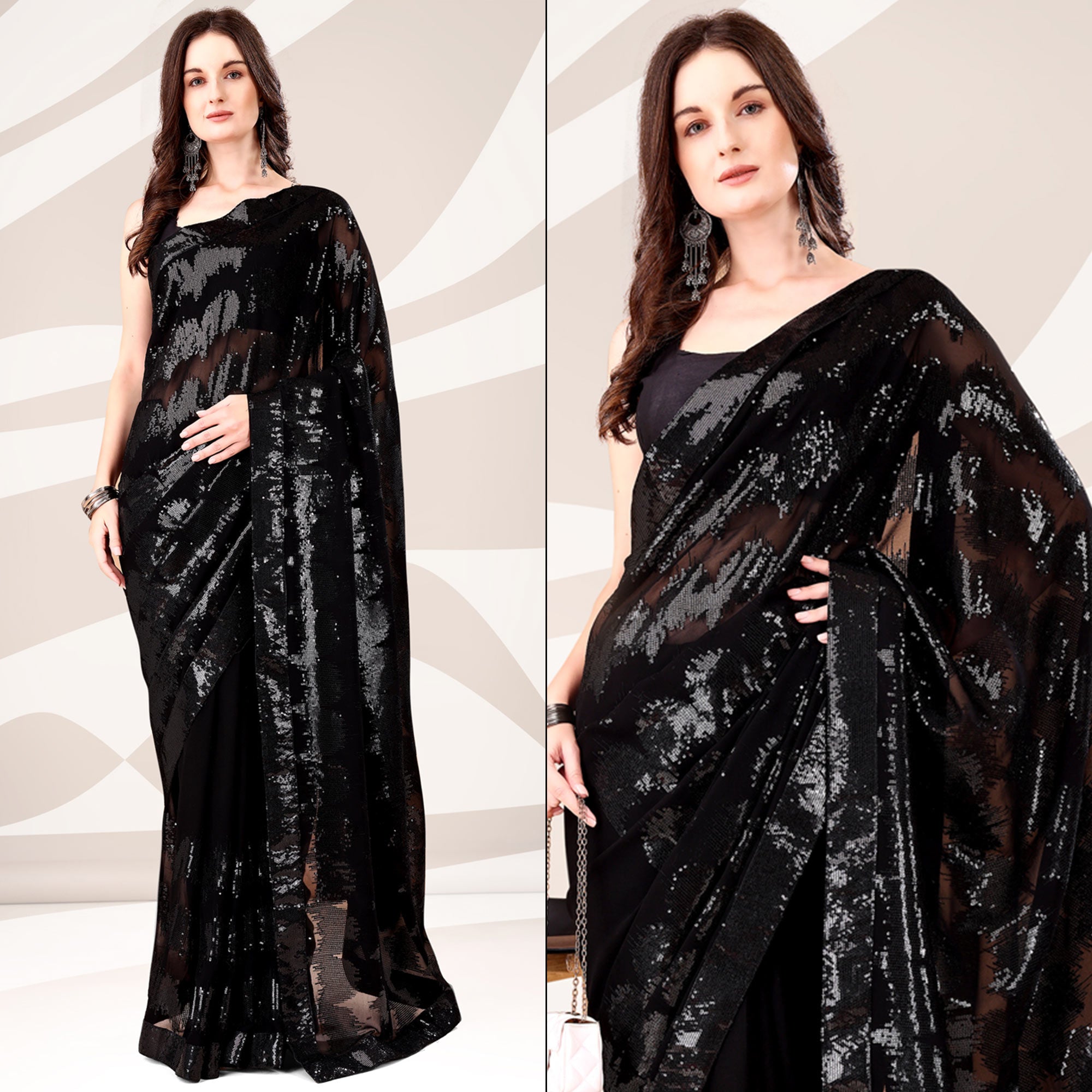 Black Sequin Embroidered Georgette Saree