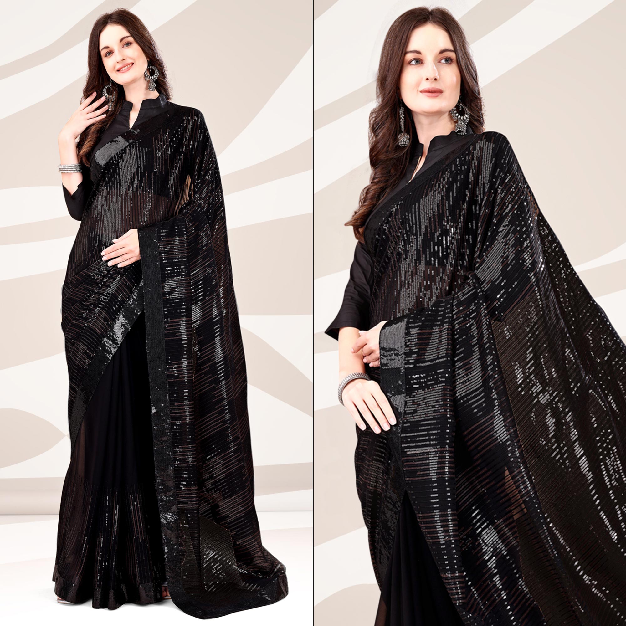Black Sequin Embroidered Georgette Saree