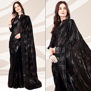 Black Sequin Embroidered Georgette Saree