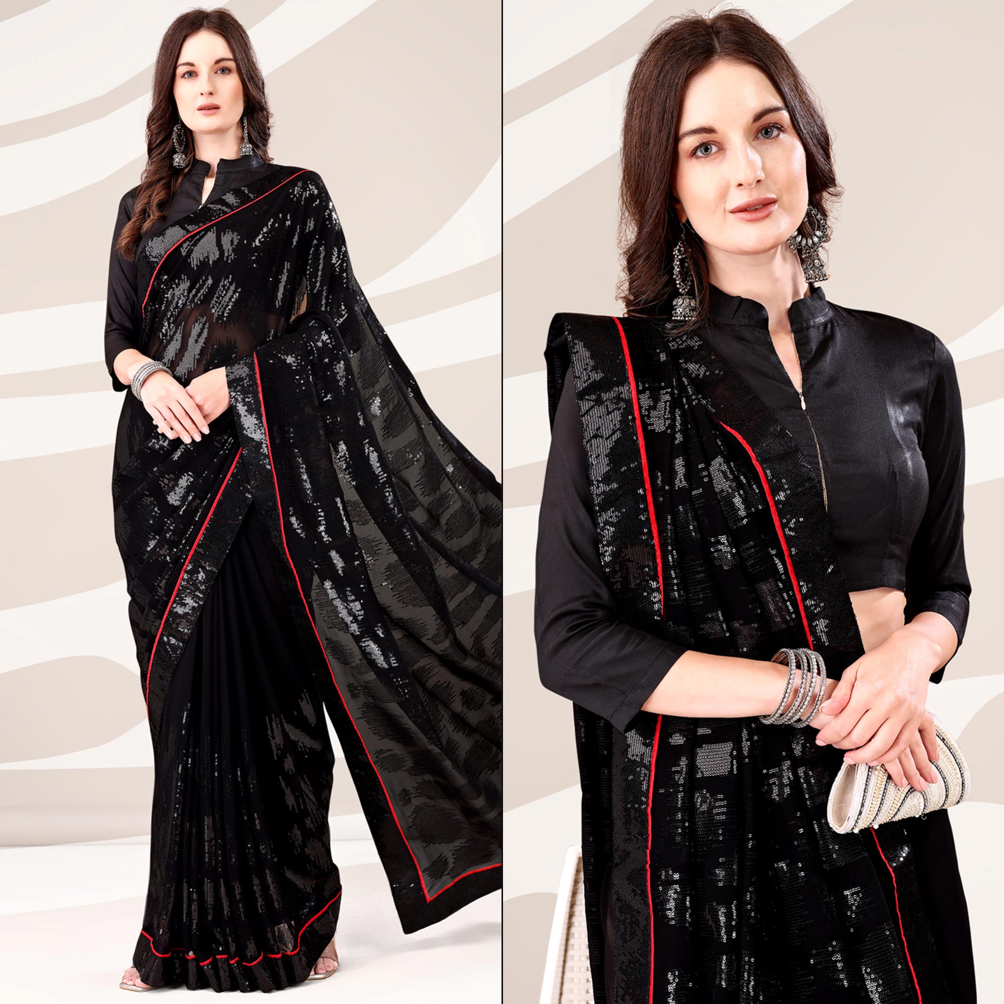 Black Sequin Embroidered Georgette Saree