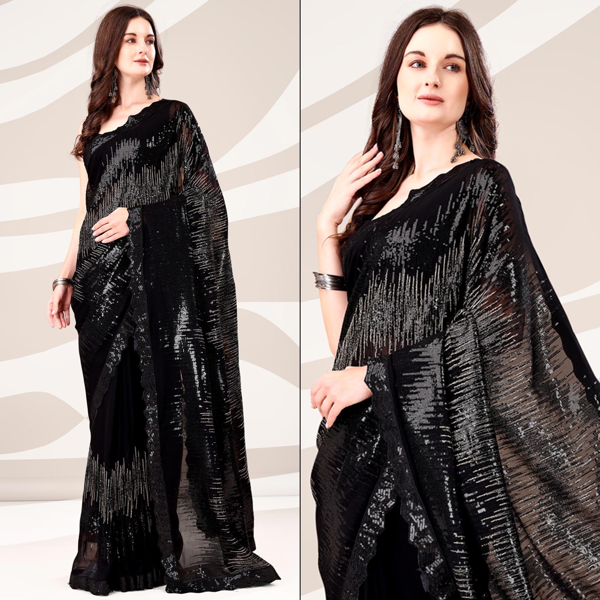 Black Sequin Embroidered Georgette Saree