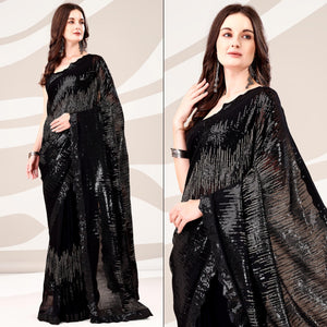 Black Sequin Embroidered Georgette Saree