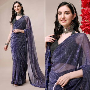 Blue Floral Printed Rayon Saree