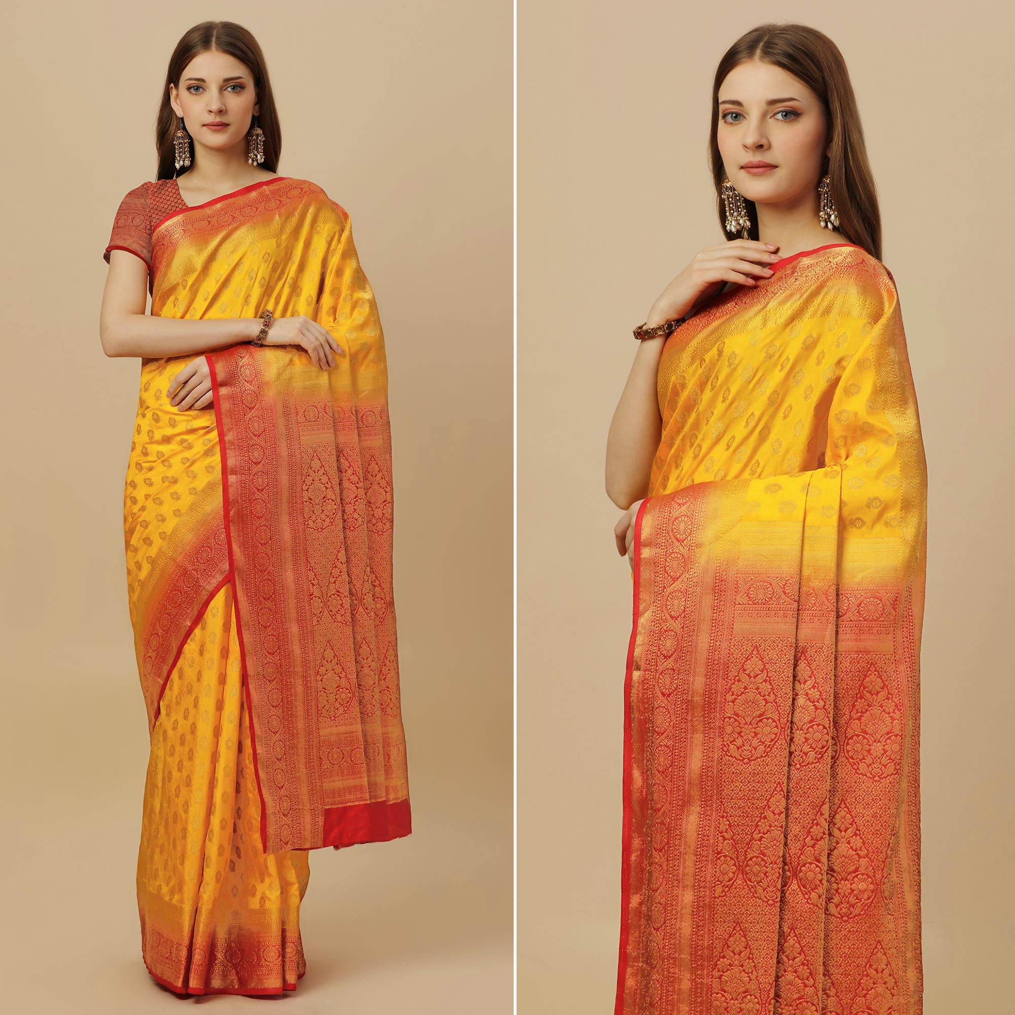 Yellow Woven Dola Silk Saree