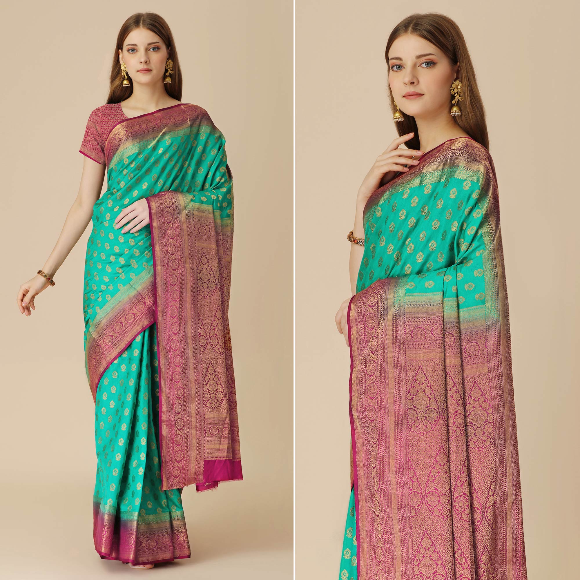 Rama Green Woven Dola Silk Saree