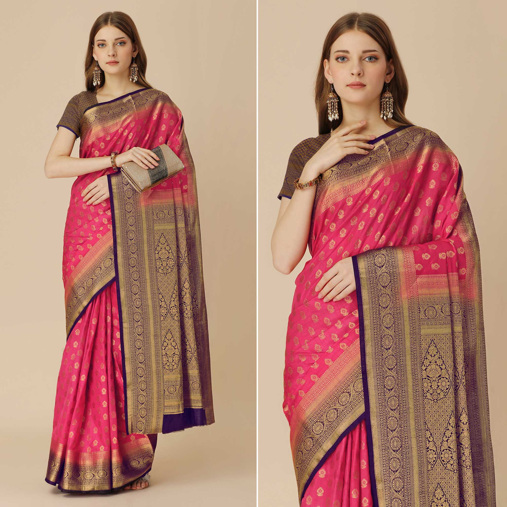 Pink Woven Dola Silk Saree