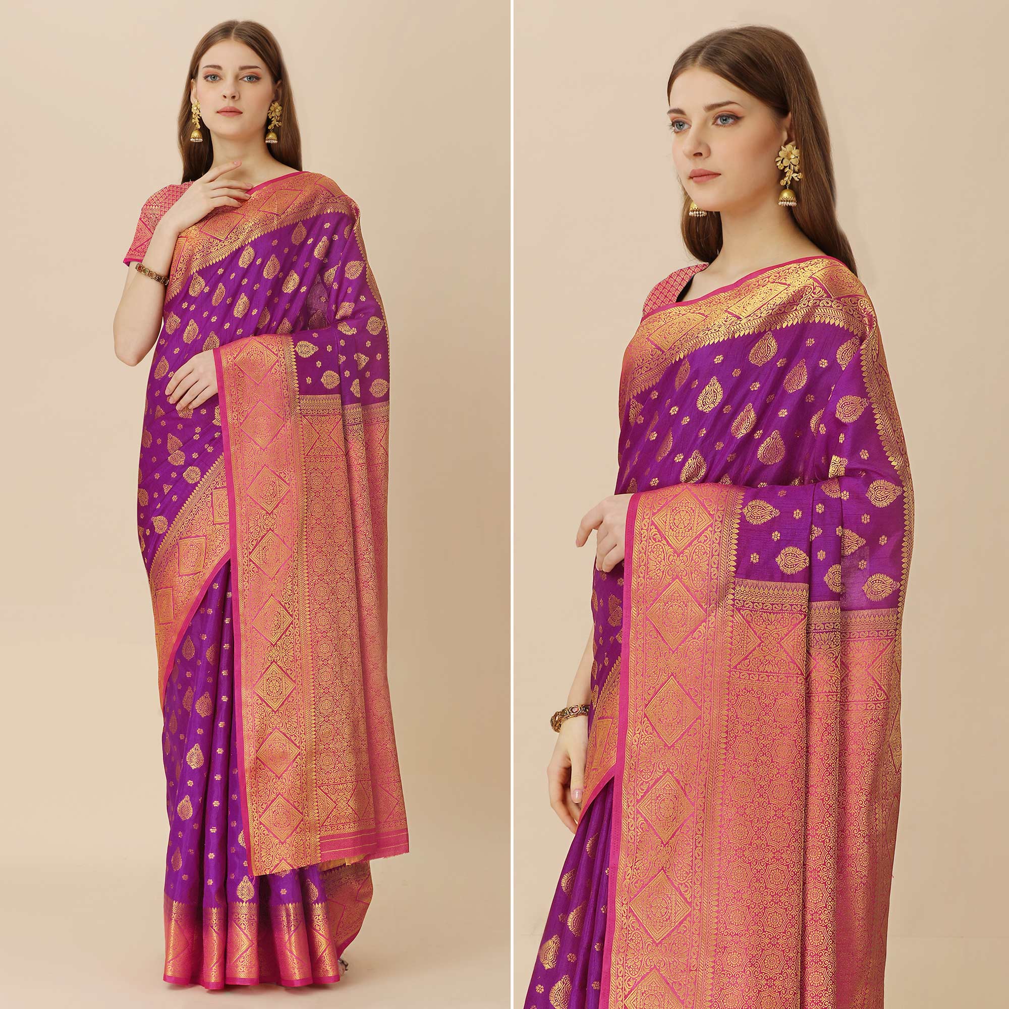 Purple Woven Dola Silk Saree