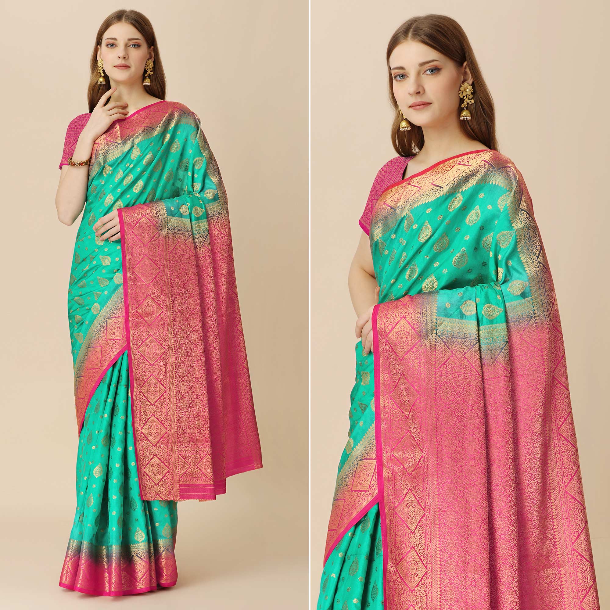 Rama Green Woven Dola Silk Saree