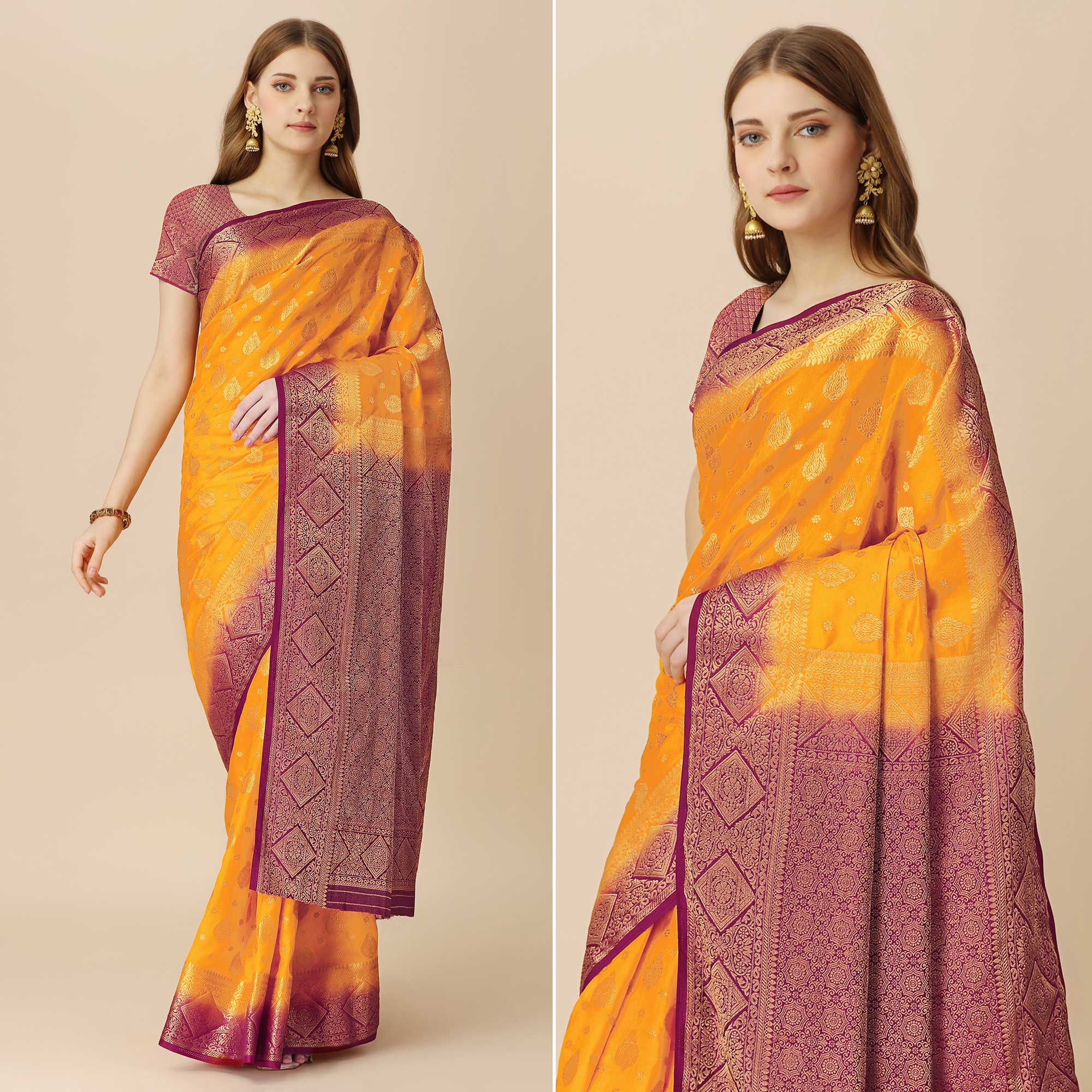 Yellow Woven Dola Silk Saree