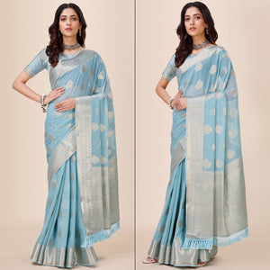 Sky Blue Woven Chiffon Saree