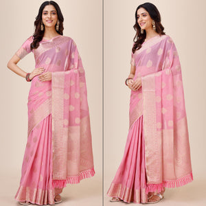 Light Pink Woven Chiffon Saree