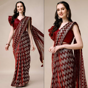 Maroon Digital Foil Printed Rayon Saree