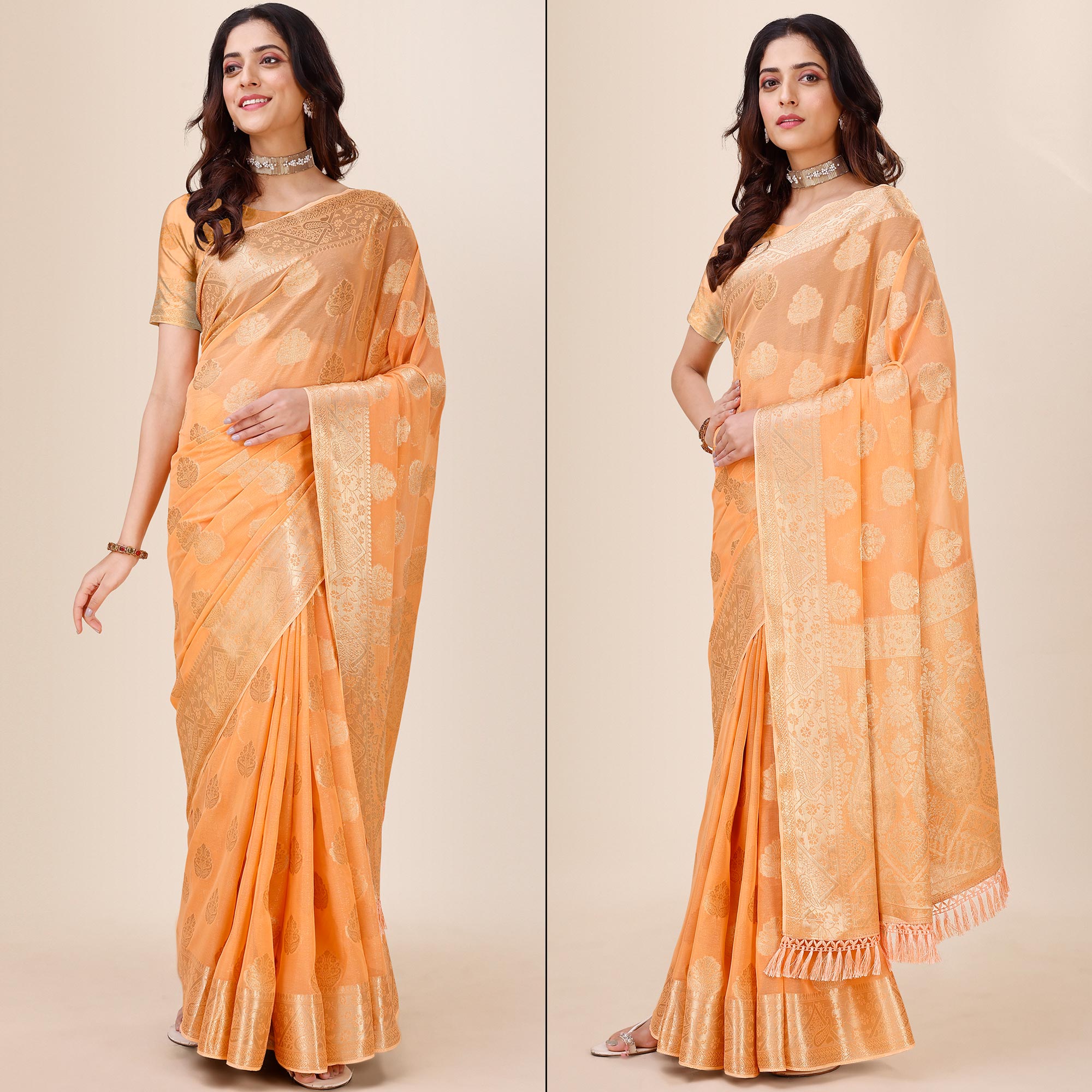 Orange Woven Chiffon Saree