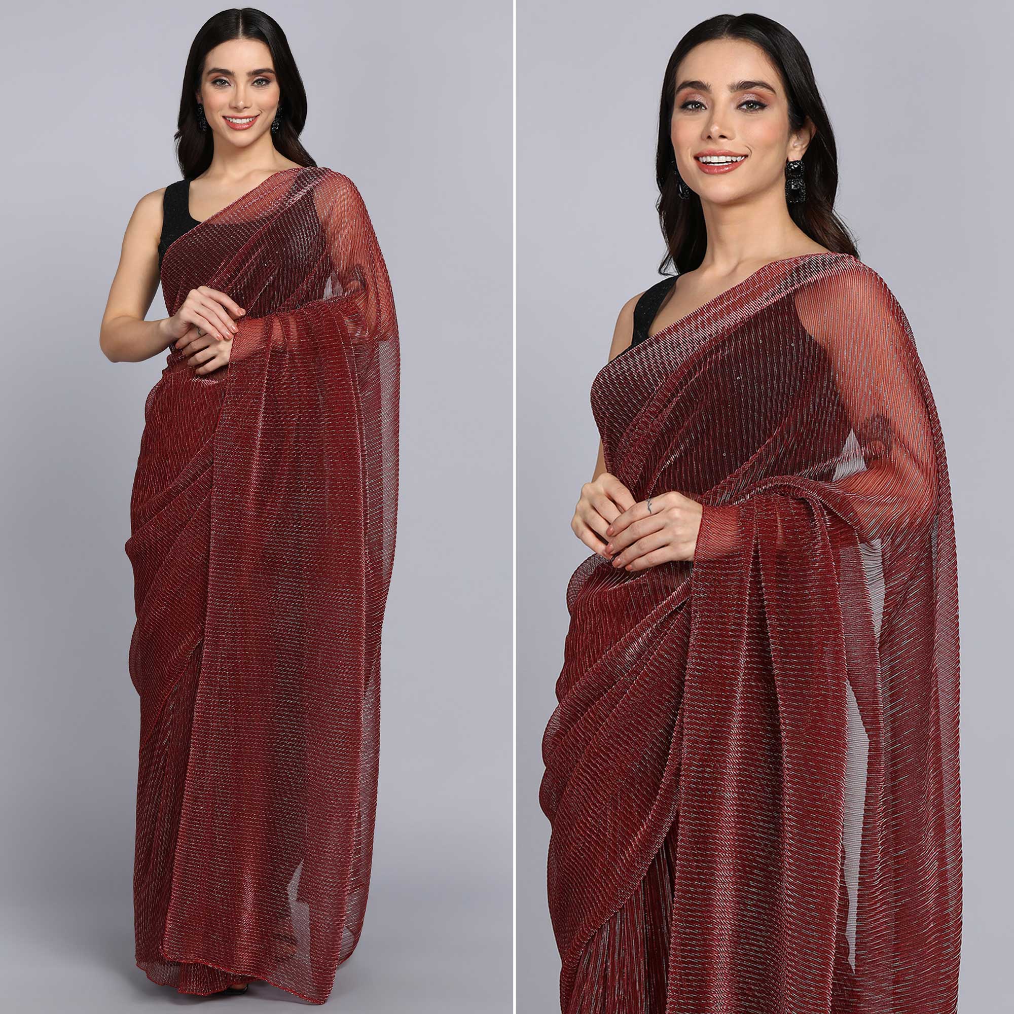 Maroon Solid Lycra Crush Saree