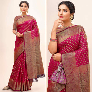 Rani Pink Woven Dola Silk Saree With Tassels