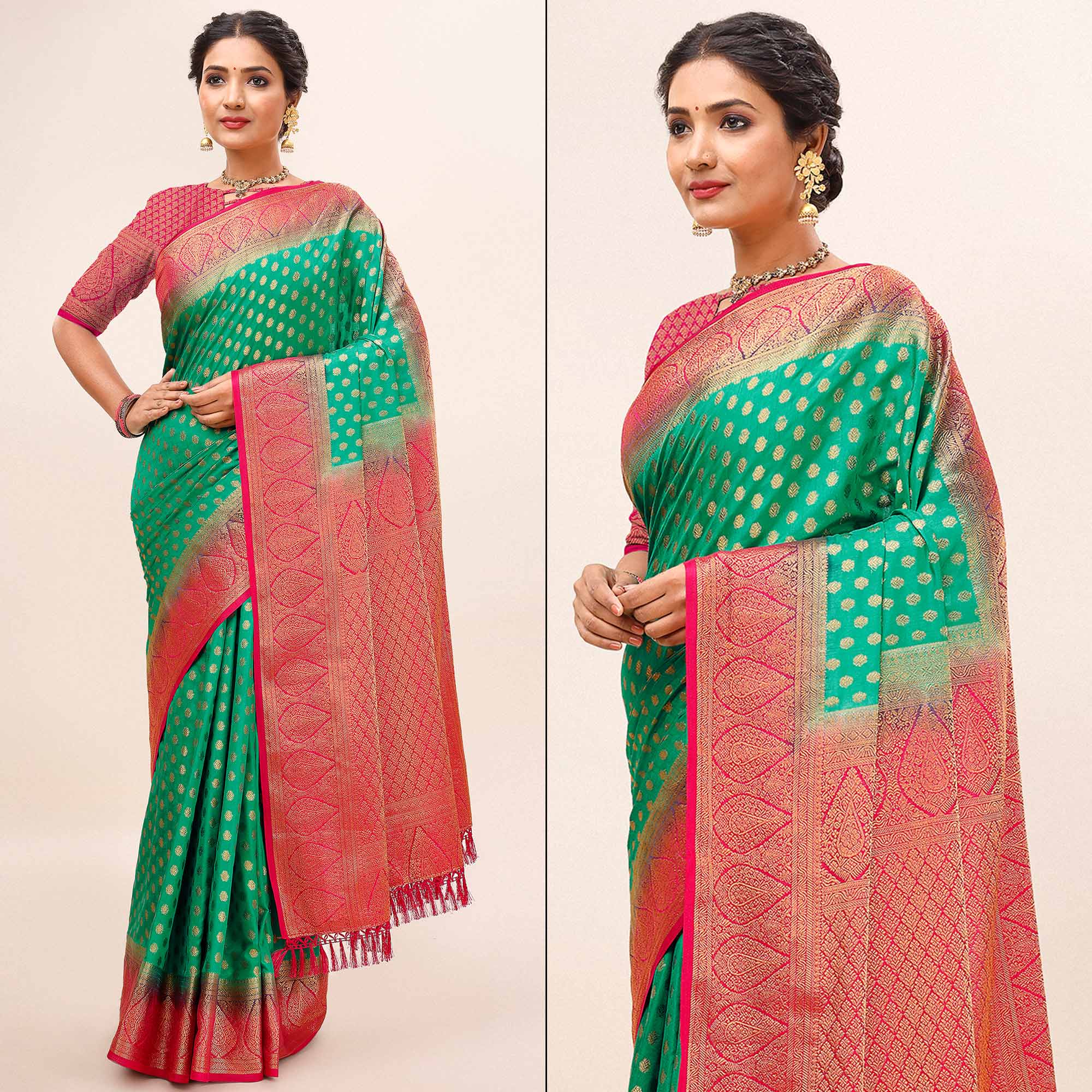 Green Woven Dola Silk Saree With Tassels