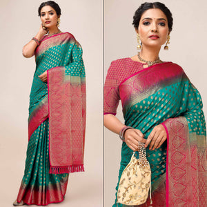 Rama Green Woven Dola Silk Saree With Tassels