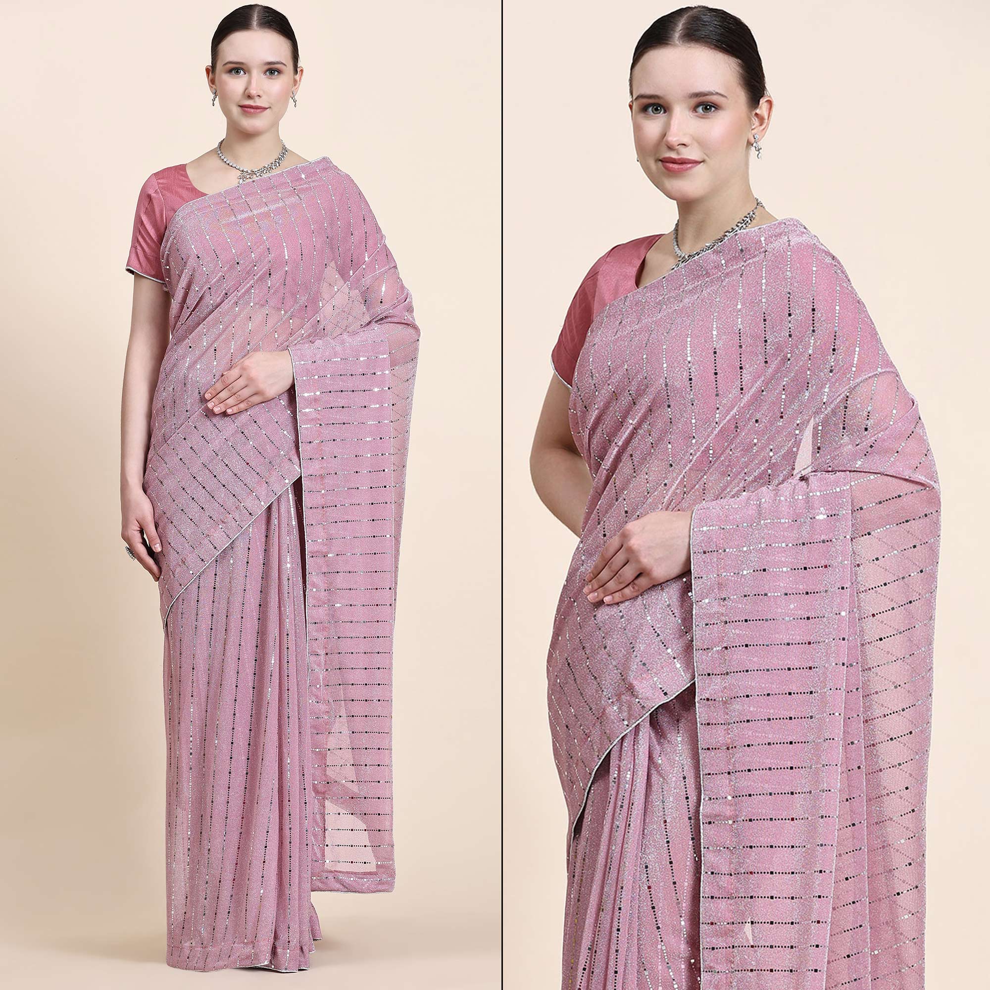 Pink Tikali Work Lycra Saree