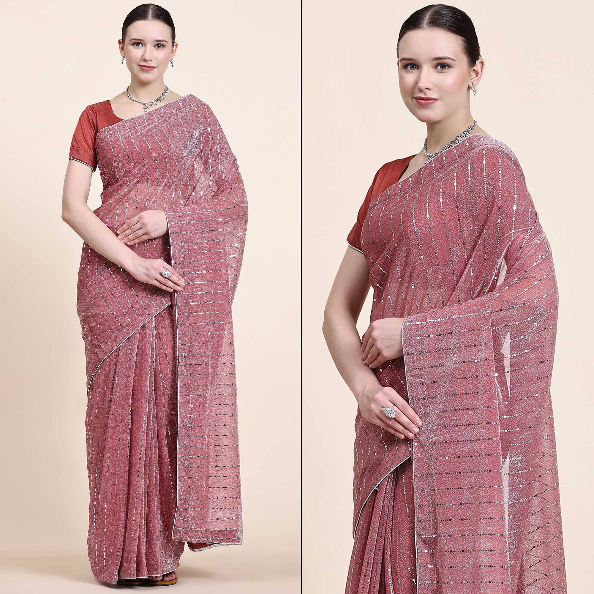 Pink Tikali Work Lycra Saree