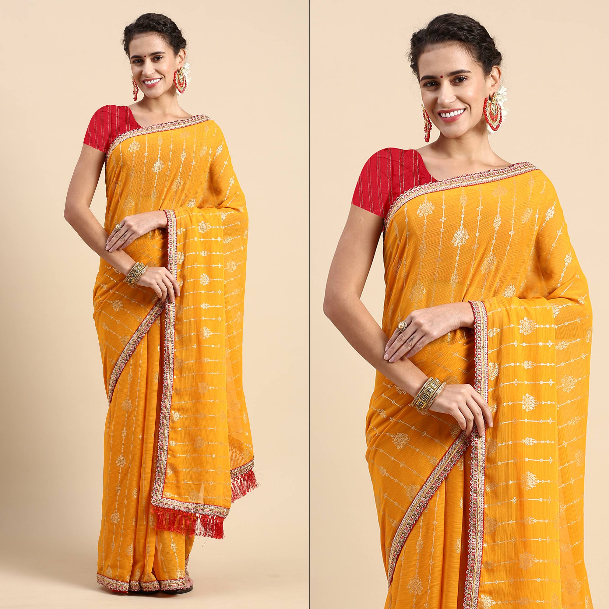 Yellow Foil Printed With Fancy Border Zomato Silk Saree