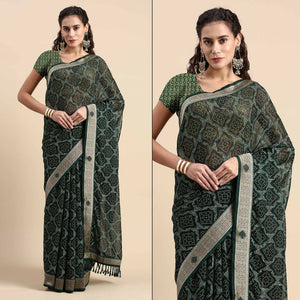 Green Foil Printed With Fancy Border Chiffon Saree