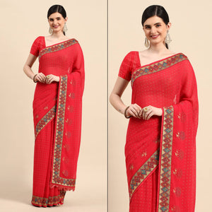 Pink Foil Printed With Swarovski Zomato Silk Saree