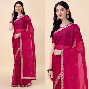 Pink Swarovski With Sequins Embroidered Chiffon Saree