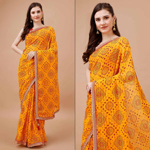 Yellow Bandhani Printed Georgette Saree