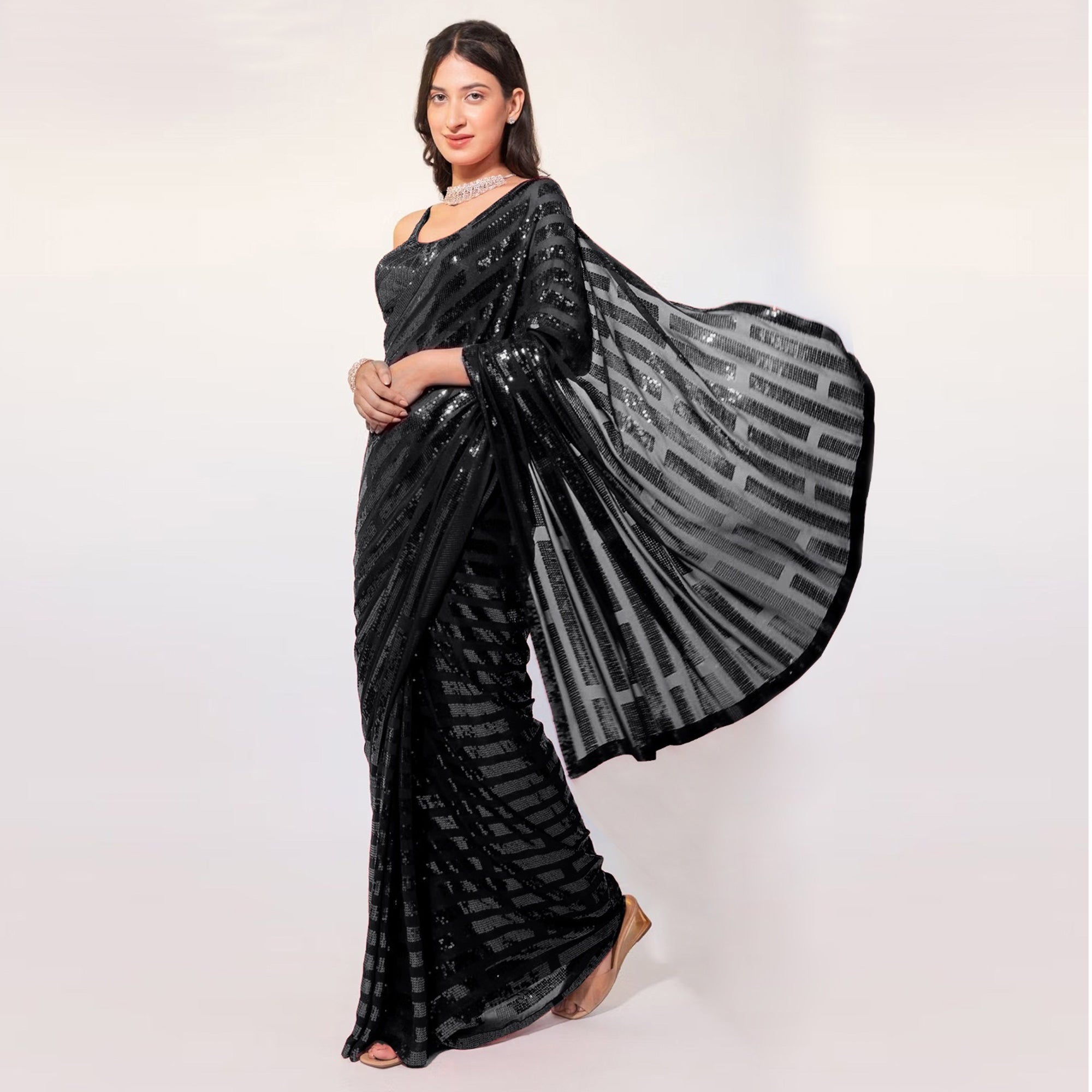 Black Sequins Embroidered Georgette Saree