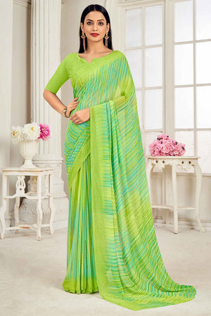 Green Georgette Saree With Stylish Striped Print