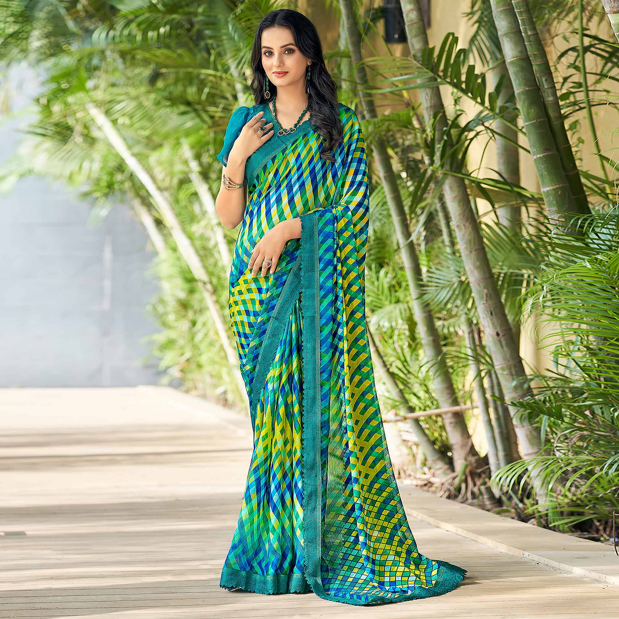 Blue Printed Chiffon Saree