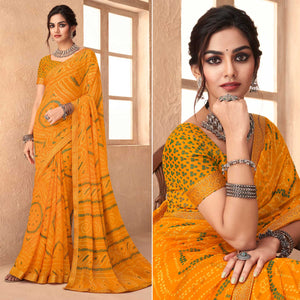 Yellow Bandhani Printed Chiffon Saree