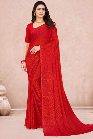 Chiffon Saree In Red with Classic Leheriya Print