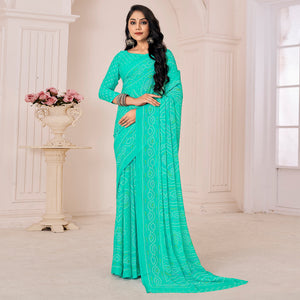 Turquoise Bandhani Printed Chiffon Saree