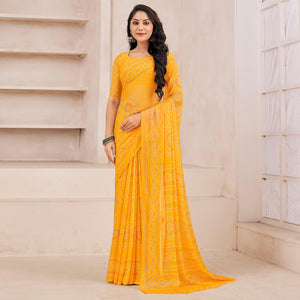 Yellow Bandhani Printed Chiffon Saree