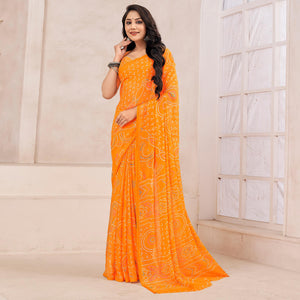 Orange Bandhani Printed Chiffon Saree