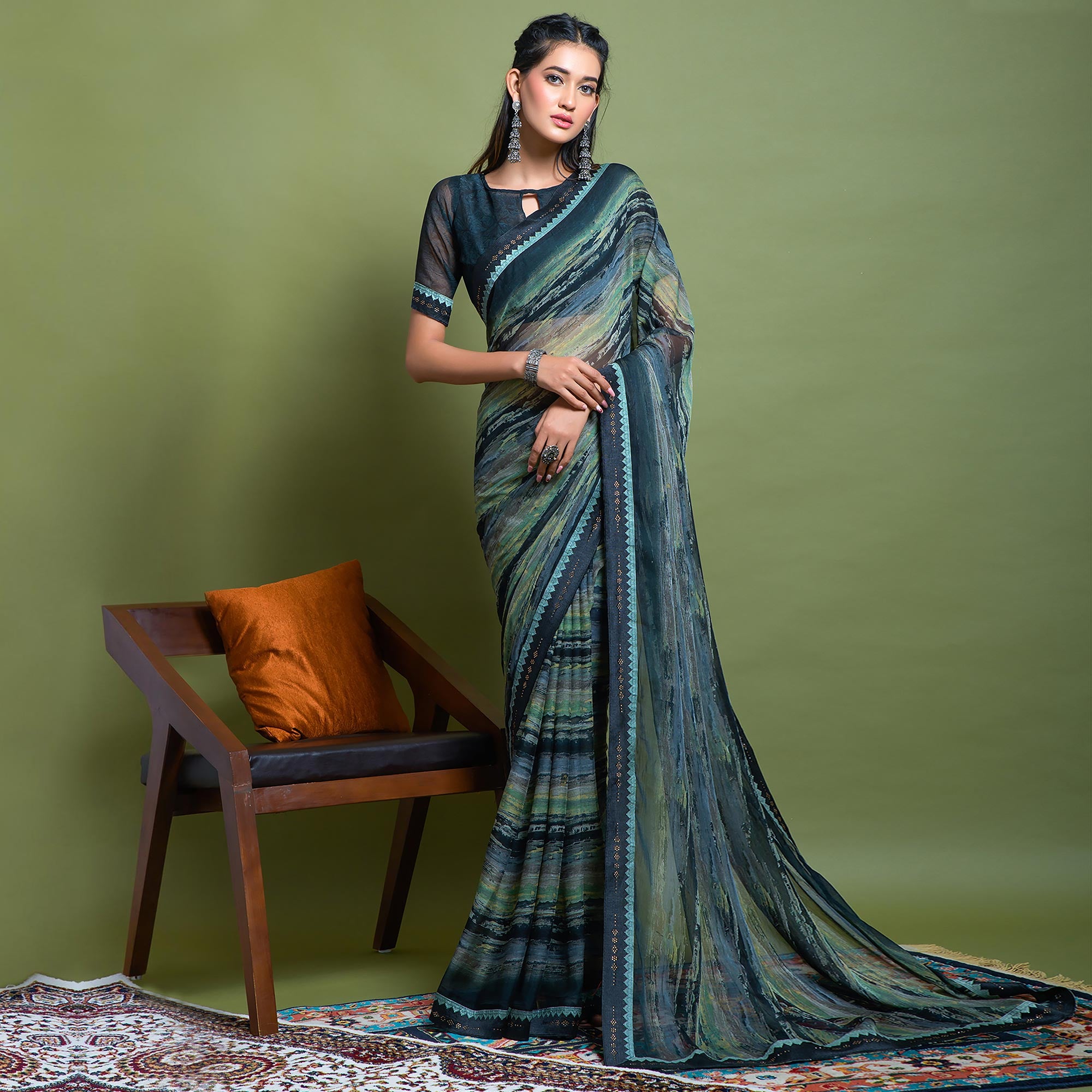 Grey Printed Chiffon Saree