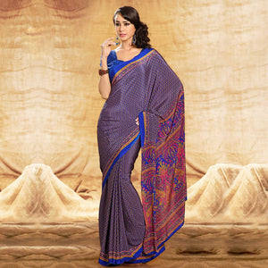 Blue Floral Printed Crepe Silk Saree