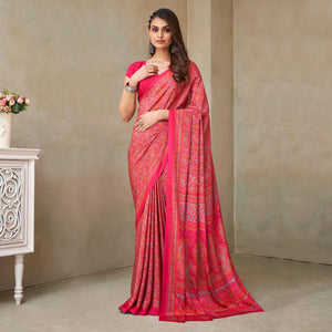 Pink Printed Crepe Saree