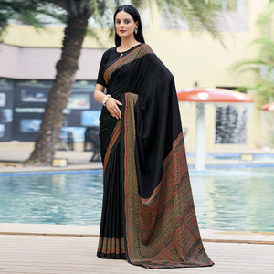 Black Printed Crepe Silk Saree