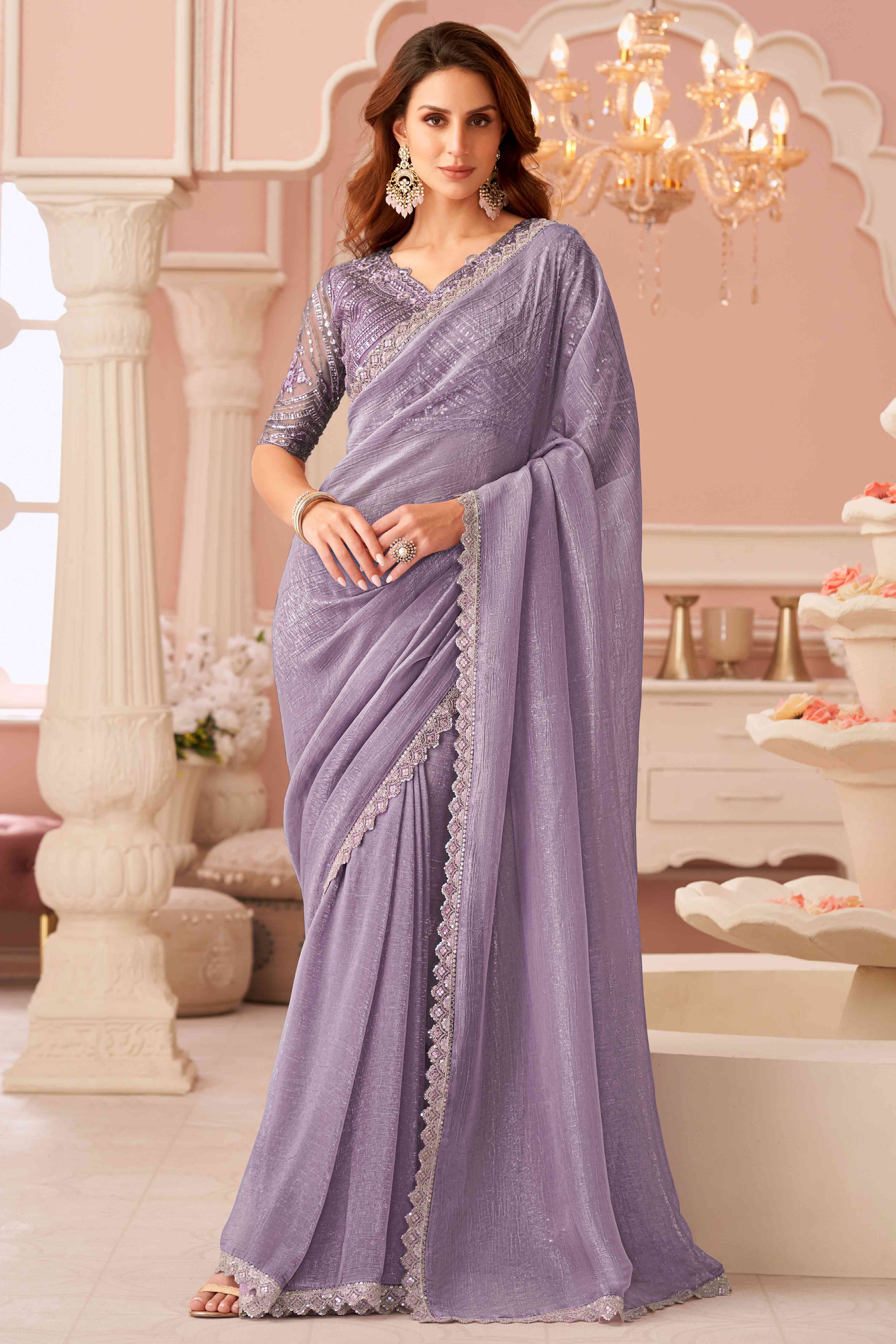 Purple Sequins Embroidered Georgette Saree
