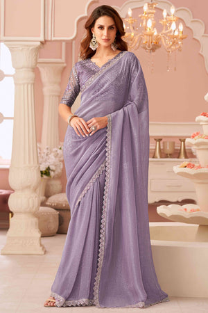 Purple Sequins Embroidered Georgette Saree