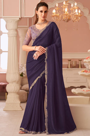 Graceful Purple Georgette Saree with Intricate Sequin Embroidery Detailing