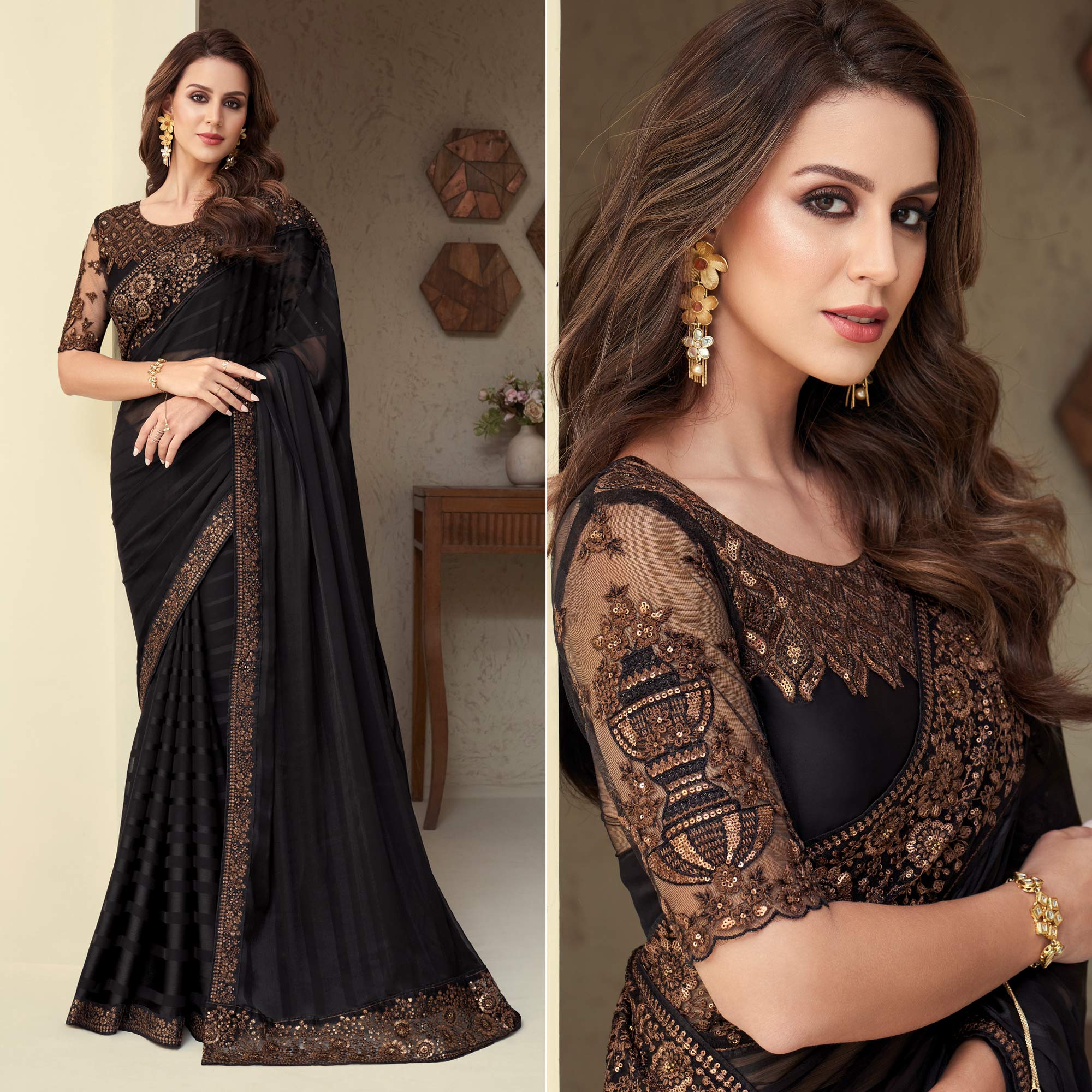 Black Sequins Embroidered Georgette Saree