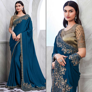 Blue Floral Sequins Embroidered Georgette Saree