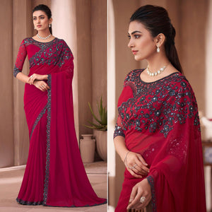 Pink Floral Embroidered Georgette Saree