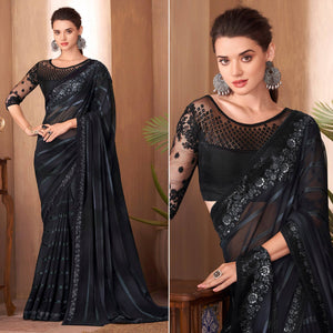Black Floral Embroidered Georgette Saree