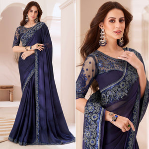 Blue Embroidered Chiffon Saree