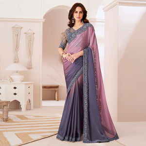Pink & Lavender Embroidered Chiffon Saree