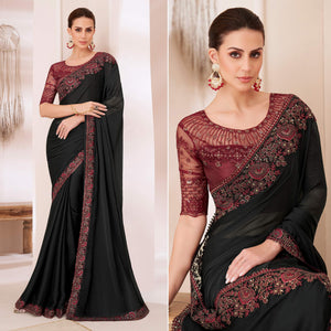 Black Embroidered Chiffon Saree